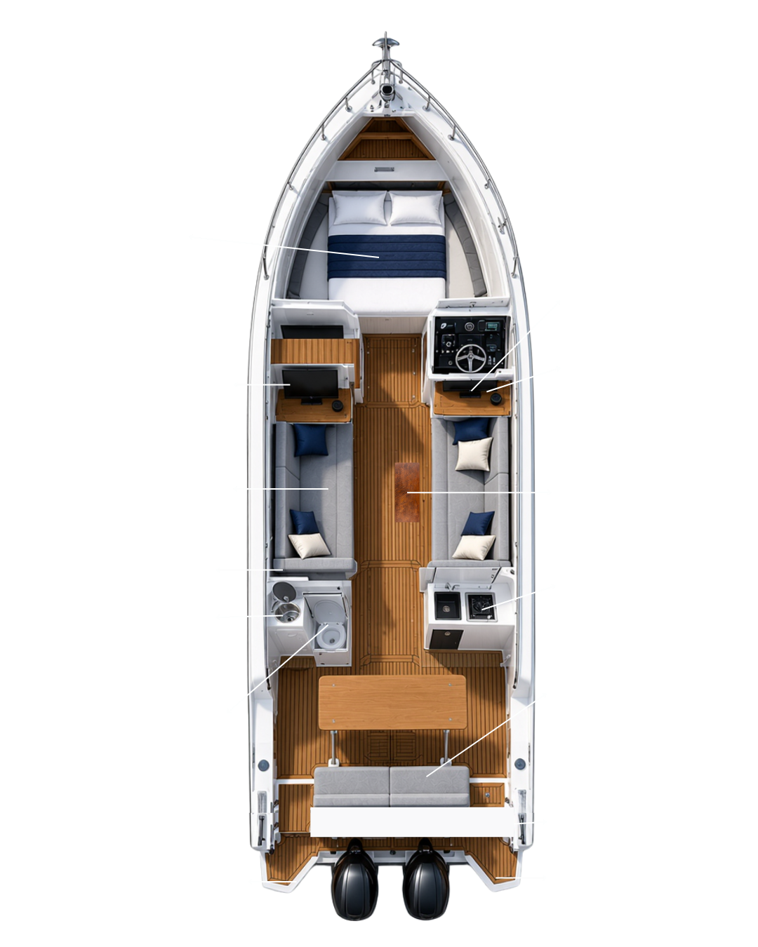 Satya Boat Interior Top Side View